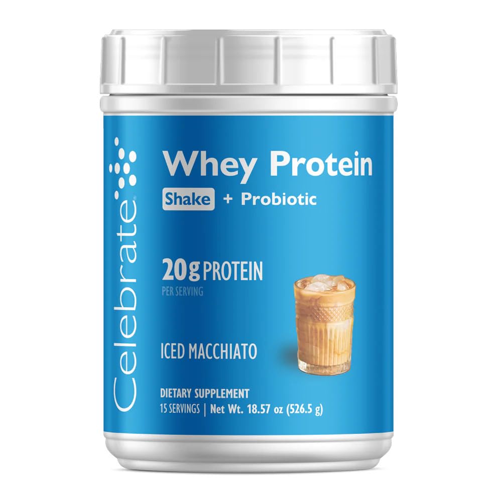 Celebrar vitaminas Rebuild pólvora de proteína con probióticos " Prebióticos - 20g Whey Isolate Proteína, fibra alta, para pacientes de cirugía post-bátrica - Macchiato Iced (15 Servimientos)