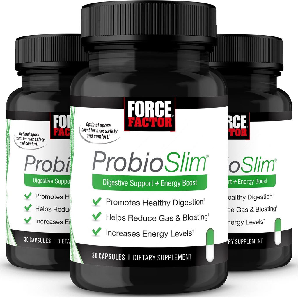 Factor de fuerza ProbioSlim, Suplemento Probiótico para Mujeres y Hombres con Probióticos y Extracto de Té Verde, Reducir Gas, Bloqueo, Estreñimiento, Apoyo Salud Digestiva " Salud Gut, 30 Cuenta (Pack of 3)