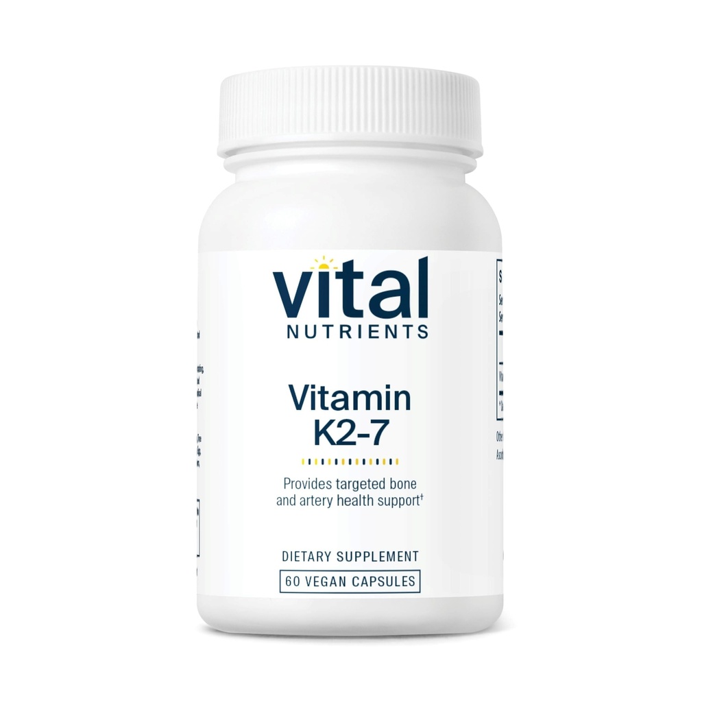 Nutrientes vitales Vitamina K2-7 ← Promociona Cardiovascular, Corazón, Bone Health* ← Vitamina K2 + MK7 ← Vegan Vitamina K Suplemento Silencio Gluten, Dairy, Soy Gratis Silencioso No OGM Silencio 60 cápsulas