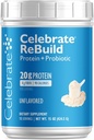 Celebrar vitaminas Rebuild pólvora de proteína con probióticos " Prebióticos - 20g Whey Isolate Proteína, fibra alta, para pacientes de cirugía post-bátrica - Desarmados (15 Servimientos)