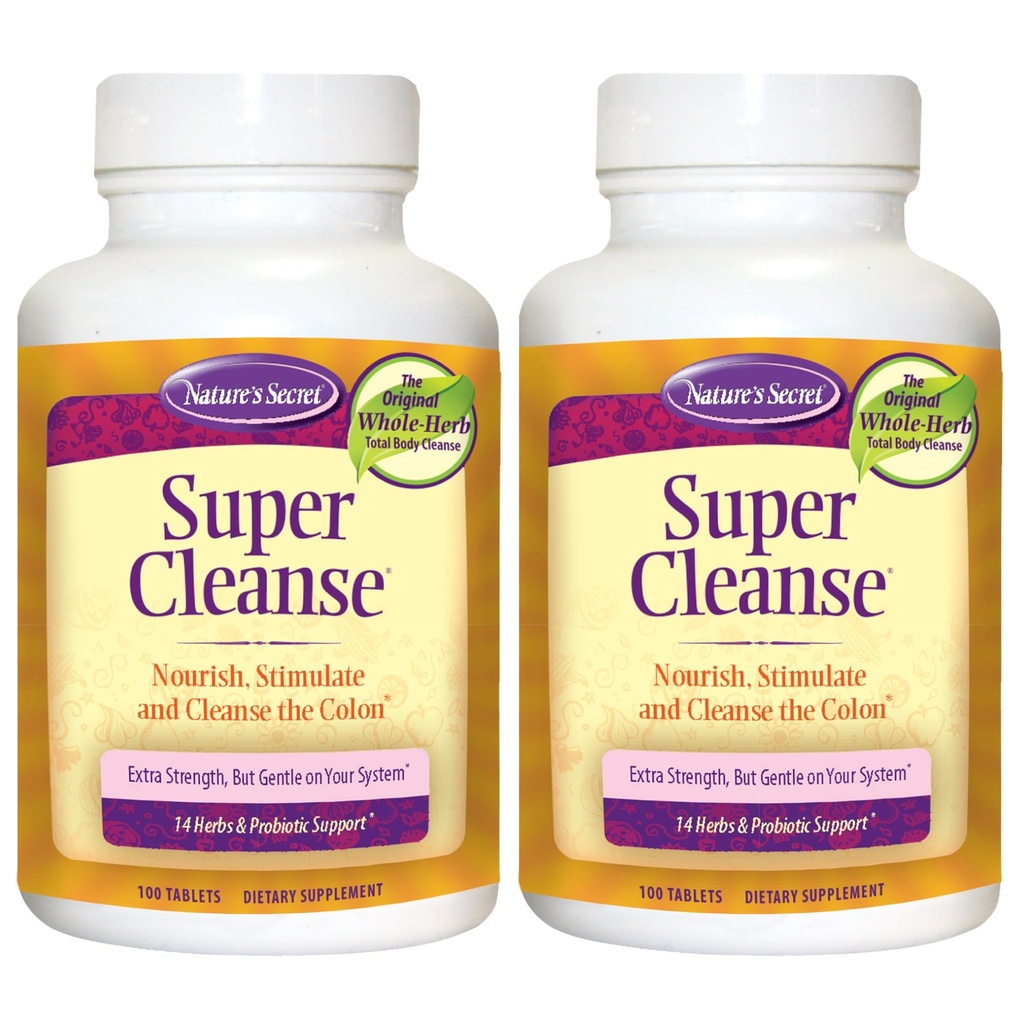 Naturaleza Secreto Super Cleanse Extra Strength Toxin Detox " Gentle Elimination Body Cleanse, Digestive " Colon Health Support - Stimulating Blend of 14 Herbs with Probiotics - 100 Tablets (Pack of 2)