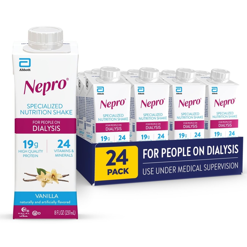 Afeitado de Nutrición Nepro para Personas en Diálisis, 19g Proteína, 420 Calories, Vainilla, 8 fl oz, Pack de 24