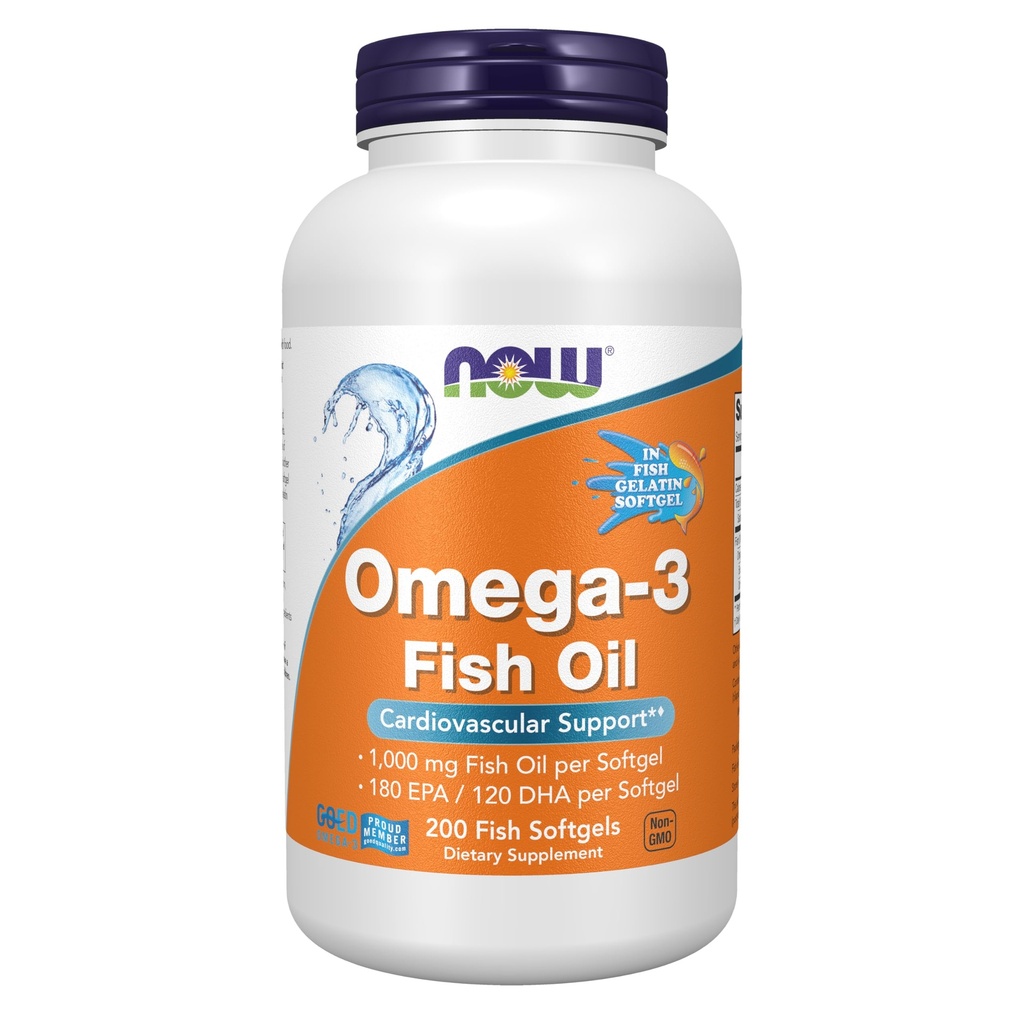 AHORA Suplementos de alimentos, Omega-3 180 EPA / 120 DHA, Molecularmente Destilado, Cardiovascular Support*, 200-Fish Gelatin Softgels, el paquete puede variar