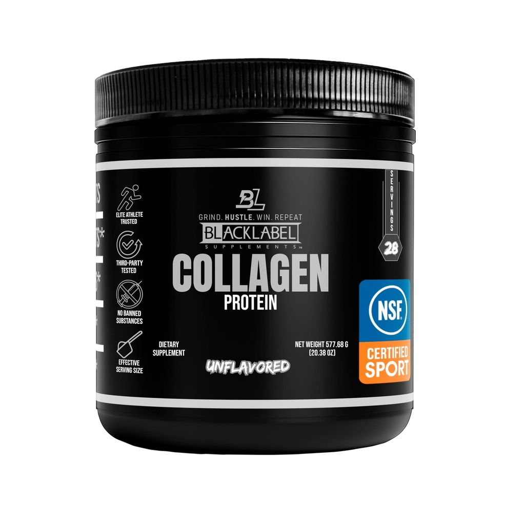 Blacklabel Unflavored Collagen Peptides Protein Powder – NSF certificado para el deporte – Hidrolyzed Collagen Powder para el apoyo conjunto, Tendon y ligamento – Proteína con Collagen para la recuperación – 28 Servimientos