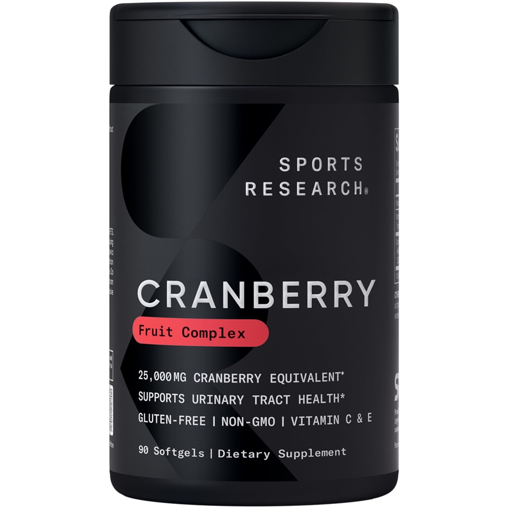 Sports Research® Cranberry Fruit Complex Supplement - Softgels for Urinary Tract Health Support - Made with Pacran®­ & Vitamins C & E - Non-GMO & Gluten Free - 90 Count