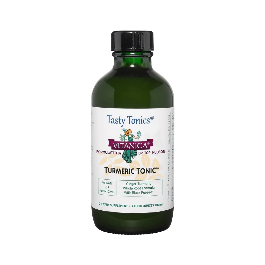 Vitanica, Tónica Turmérica, No GMO Curcumina líquida Suplemento 1000 mg, con Pepper Negro y jengibre, Antioxidante, Vegan, Gluten Gratis, 4 onzas