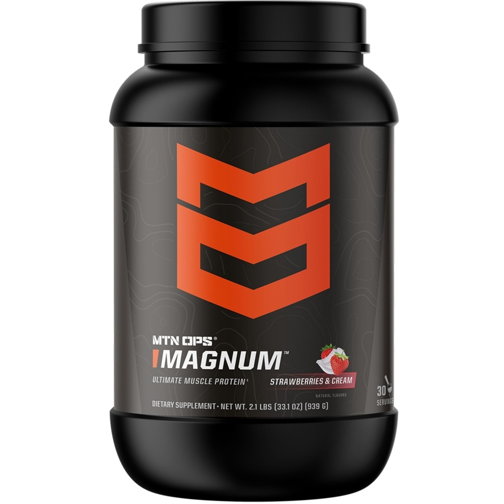 MTN OPS Magnum Strawberry Protein Powder, 23g de Whey Isolate Protein &amp; Milk Protein with BCAAs, Zero Sugar & Gluten Free, Strawberries & Cream, 30-Serving Tub