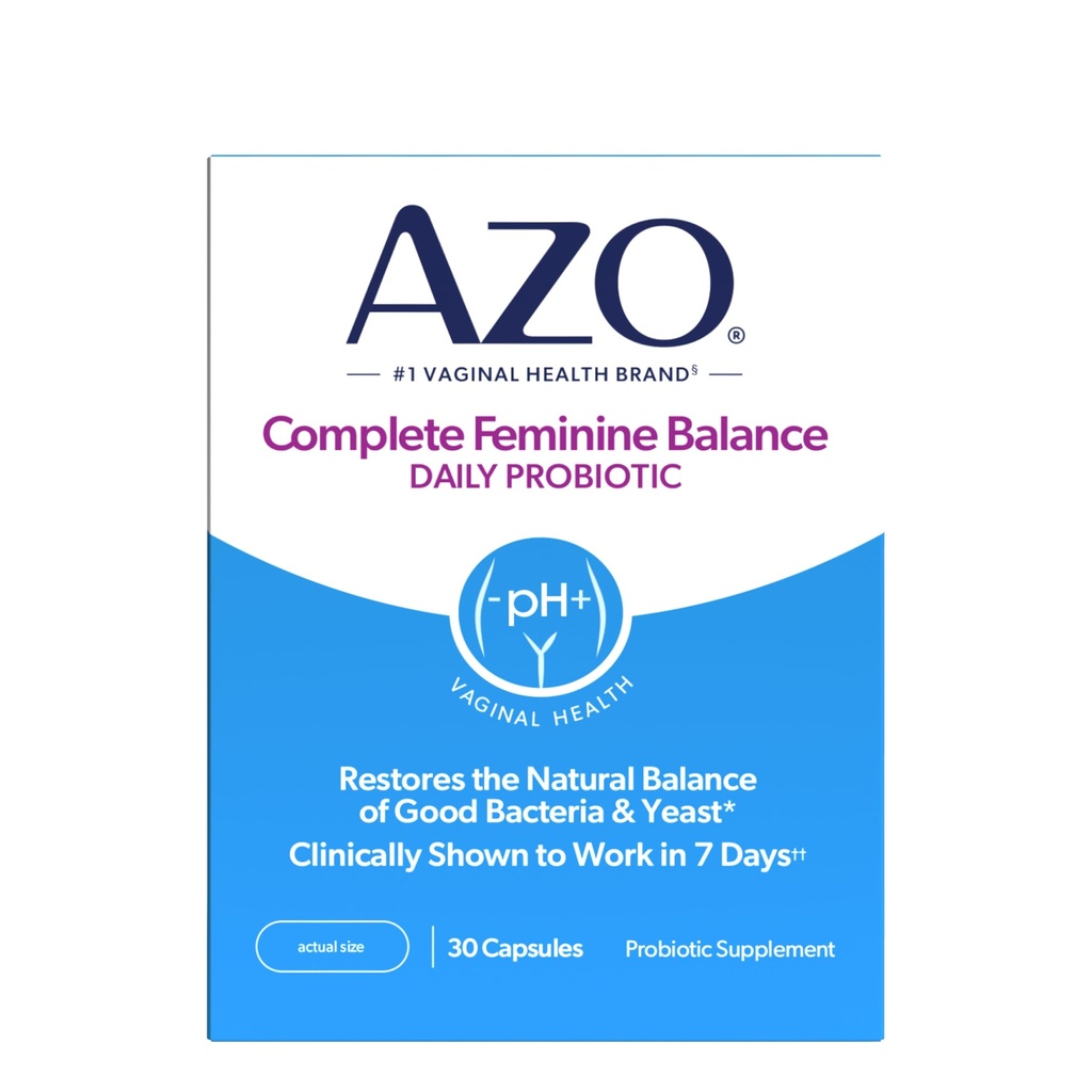 AZO Balance Femenino completo Probióticos vaginales diarios para mujeres, clínicamente probados para ayudar a proteger la salud vaginal, ayuda al equilibrio pH y levadura, 30 cuenta