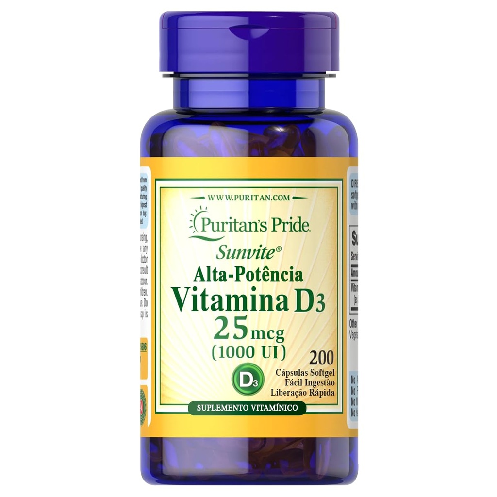 Pride de Puritan vitamina de alta potencia D3 1000 UI, 200 Softgels