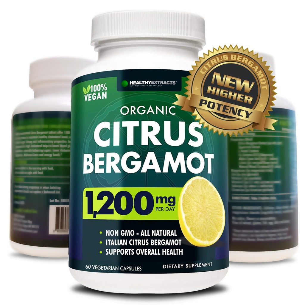 Citrus Bergamot Suplemento – 150:1 Extracto, 1200 mg por Serving, 80% Polyphenols, Suplemento para Alto Colesterol, Fuente Italiana, 60 Conde, 1 Mes de Suministro, Hecho en Los Estados Unidos