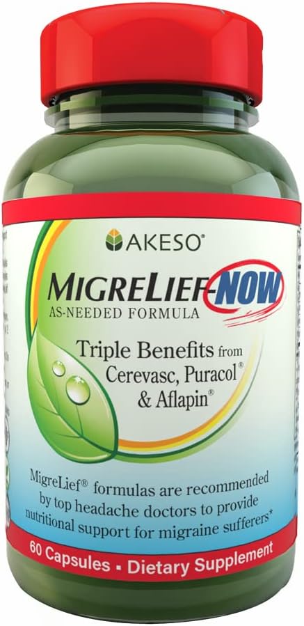 MigreLief-Now Fast-Acting Formula, As-Neededed Nutritional Support for Migraine and Headache Sufferers - 60 cápsulas vegetarianas
