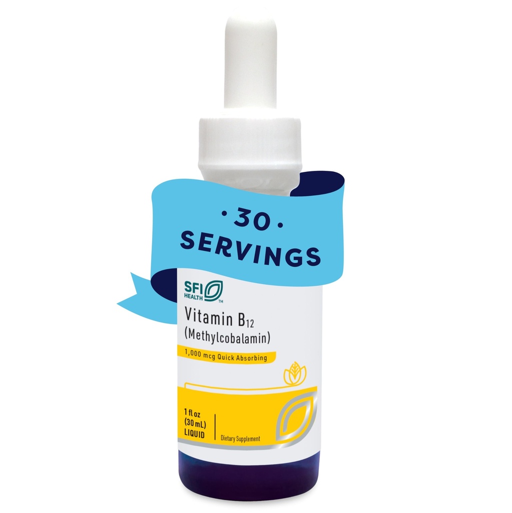Klaire Labs SFI Health Vitamina B12 Liquid Drops 1mg - Metil B12 Drops, 1000mcg Active Methylcobalamin - Liquid Delivery for Efficient Absorption - Hypoallergenic (30ml / 1 fl oz)