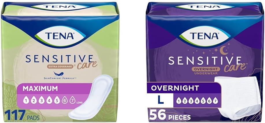Tapas de Incontinencia TENA, Control de Vejiga " Postparto para Mujeres, Absorbencia Máxima, Ropa interior de Incontinencia Larga " para Mujeres, Absorbencia nocturna, Intimados - Grande - 56 Conde