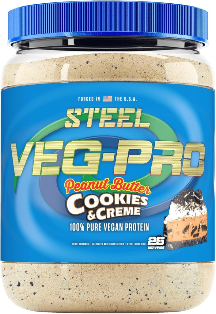 Suplementos de acero Veg-PRO ← Polvo de proteína vegana, mantequilla de maní Cookies " Creme peru 25 Servings (1.93lbs) ANTE Vegan Protein Powder with BCAA Amino Acid ¦ Non Dairy ← Bajo Carb Formula