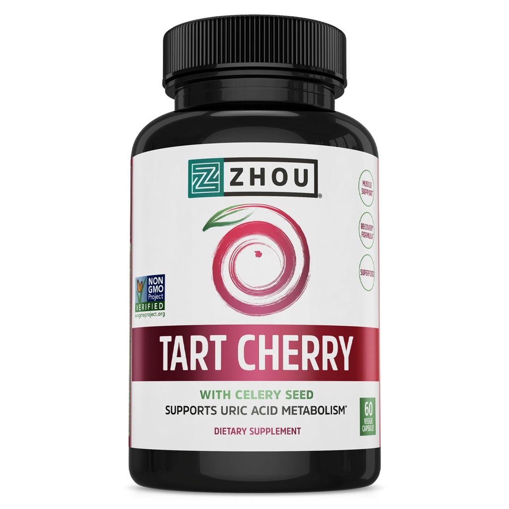 Zhou Tart Cherry Extract + Celery Seed - Tart Cherry Capsules for Men &amp; Women, Tart Cherry Concentrate Pills for Sleep & Uric Acid Cleanse, 1000mg Por Pill - 60 Veggie Capsules (Pack of 1)