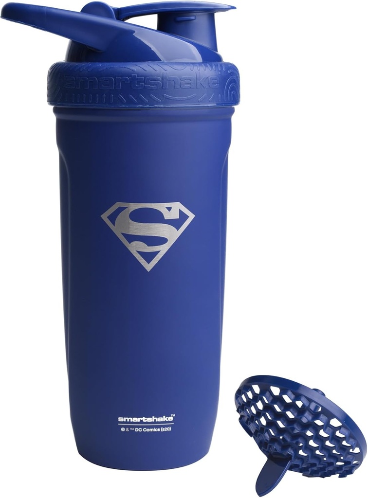 Smartshake DC COMICS Refuerzo Acero Inoxidable Protein Shaker Bottle 900 ml tención 30 oz - Leakproof Screw-on Lid - BPA Gratis – Unisex - No aislado - Superman Logo