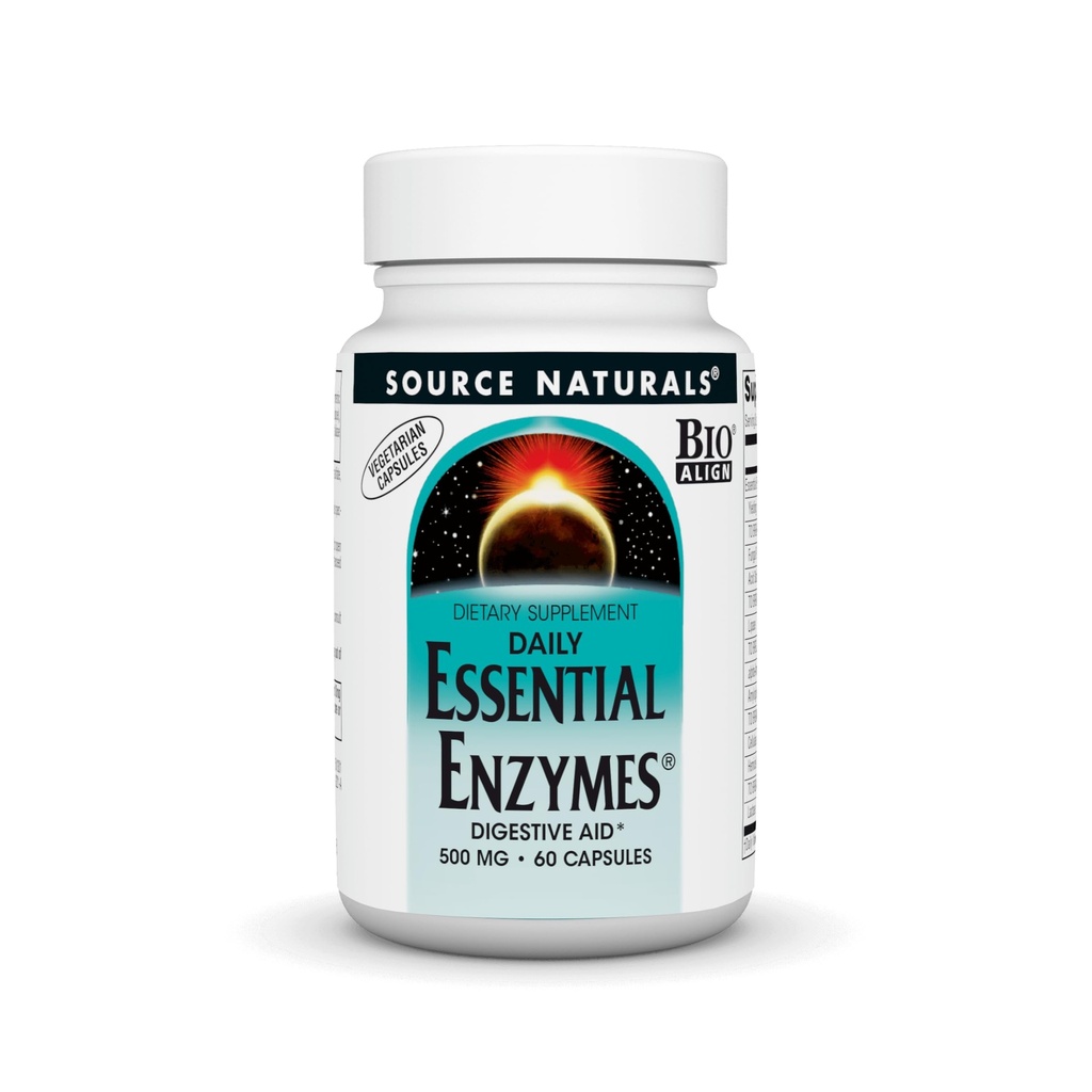 Fuente Naturales Esencial Enzimas 500mg Bio-Alineados Múltiples Enzyme Suplemento Herbal Defense for Digestion, Gas, Constipation &amp; Bloating Relief - Supports Immune System* - 60 cápsulas vegetarianas