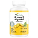 Vegan Vitality Vegan Omega 3 Suplemento - 60 Algas Plantas Aceite Soft Gels Ácidos grasos esenciales con DHA Vegan para soporte conjunto, corazón &amp; inmuno sin EPA