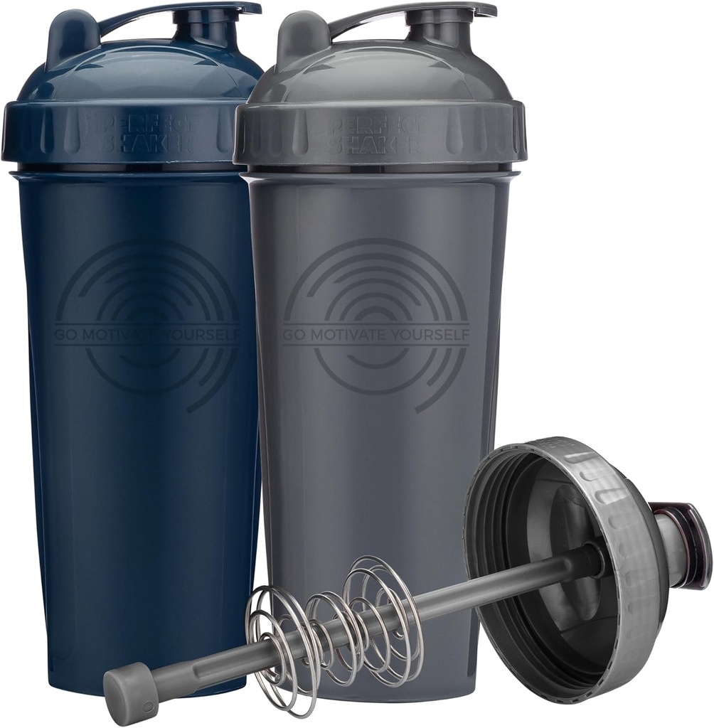 28-Ounce Shaker Bottle with Action-Rod Mixer ← Shaker Cups with Motivational Quotes  Protein Shaker Bottle is BPA Free and Dishwasher Safe ← Gray & Navy