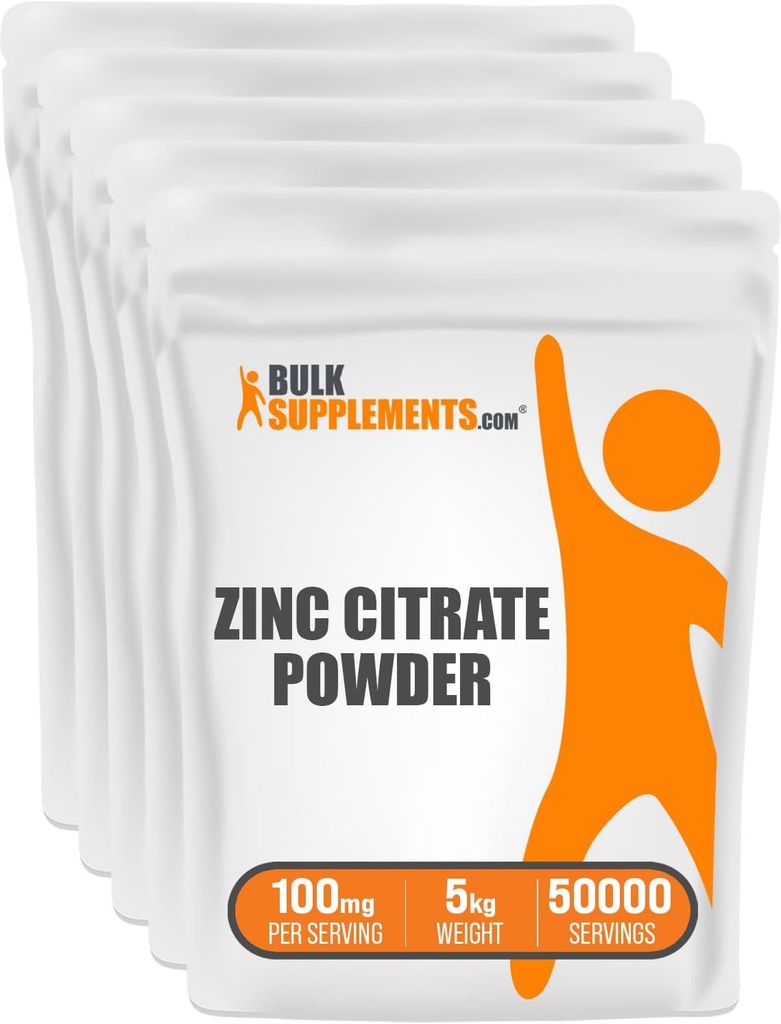 BulkSupplements.com Zinc Citrate Powder - Zinc Suplementos, Zinc 30mg, Zinc Powder - Citrate puro de zinc, para Immune Support - Gluten Free, 100mg por Serving, 5kg (11 lbs)