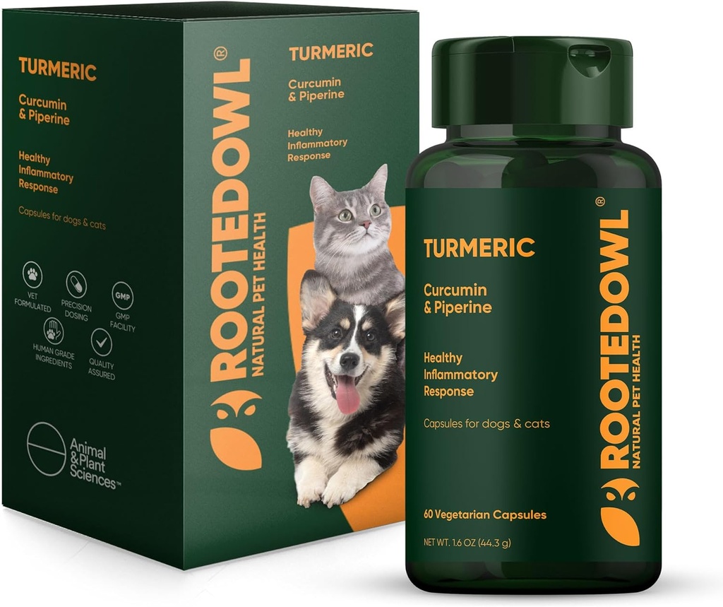 TormÃ©rmerica Rooted Owl - Suplemento TurmÃ©rico para Perros y Gatos - con Curcumina, Piperina y Vitamina C para Alivio Antiinflamatorio - 60/ct