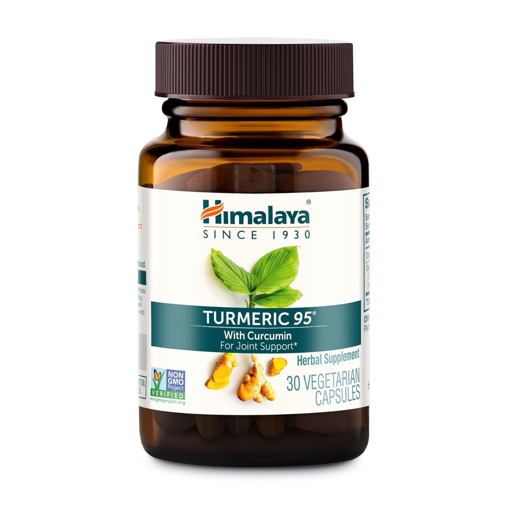 Himalaya Turmeric 95 Suplemento con Curcumin/Curcuminoids, Soporte Conjunto y Musculo, Flexibilidad óptima y movilidad, 600 mg, No GMO, Vegan, Gluten Gratis, 60 cápsulas, 60 días de suministro