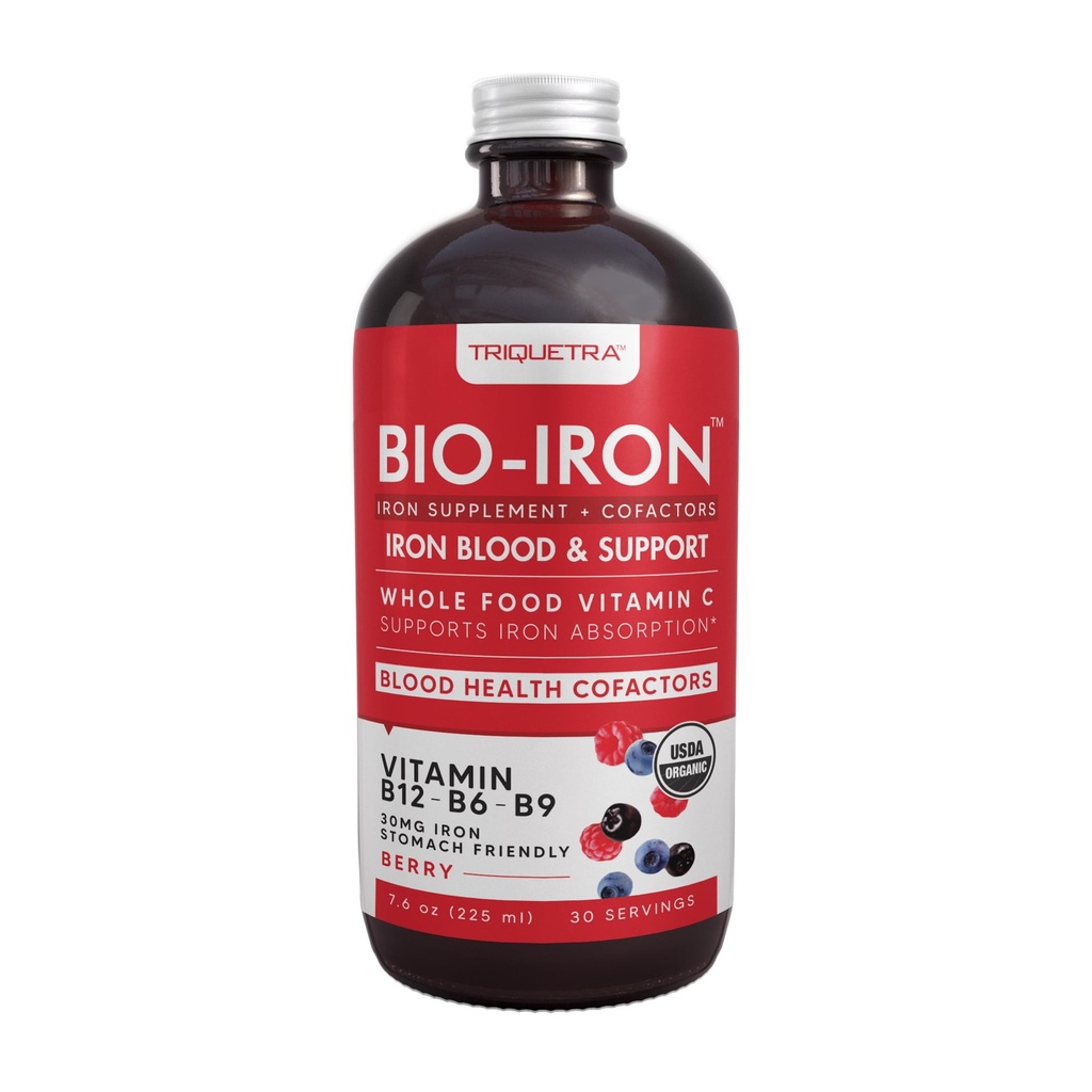 Suplemento de hierro líquido Silencioso Certificado orgánico, Sabor de Berry - Absorción de vitamina C de alimentos enteros " Vitaminas de construcción de sangre B - Metil B12, L-Methylfolate " B6 - Apoyos Niveles de hierro saludables - 7.6 oz