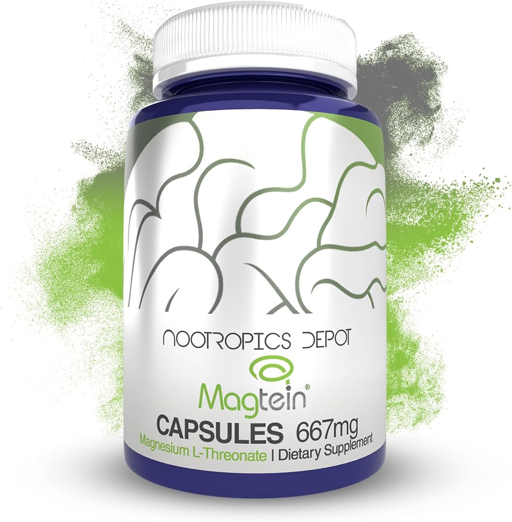 Nootropics Depot Magtein Magnesium L-Threonate Capsules Silencio 180 Conde Silencio Mineral Suplemento Silencio Natural ← Soporta Función Mitocondrial