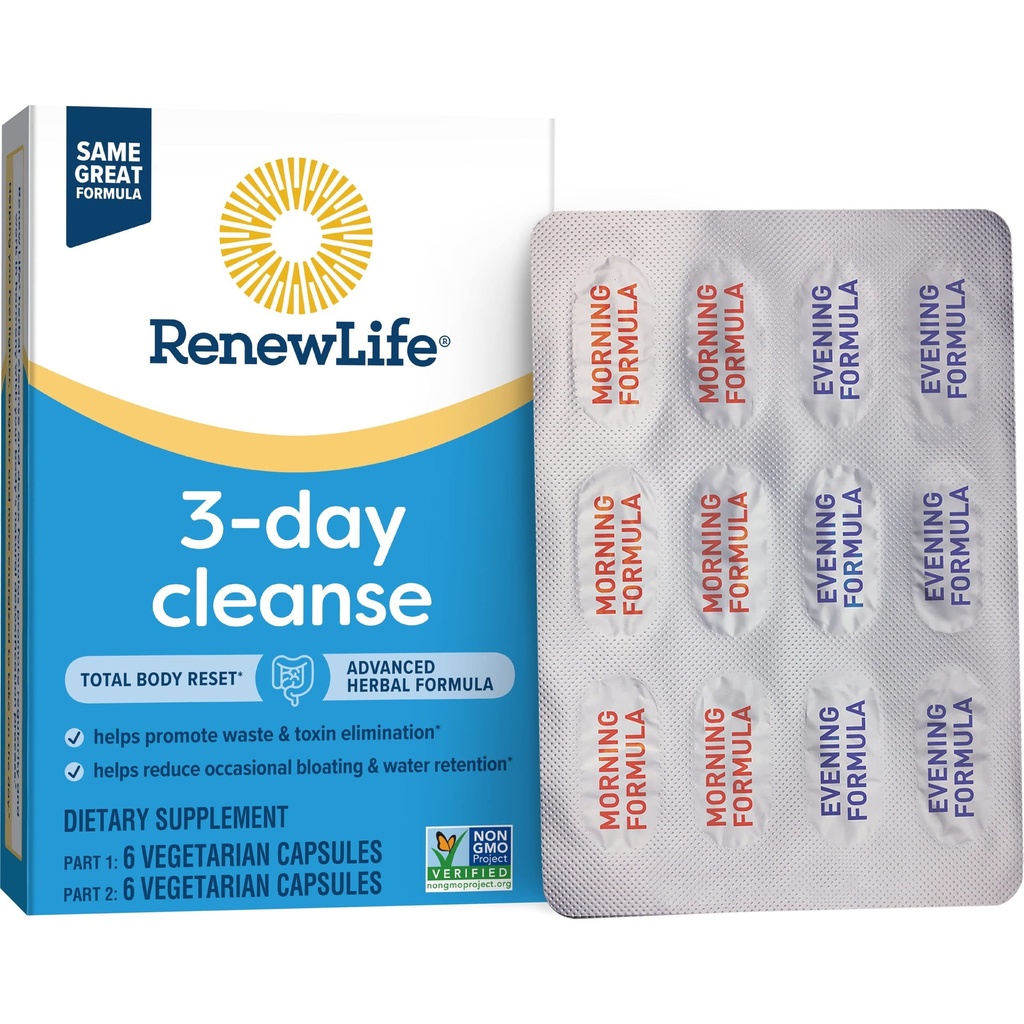 yhn Total Body Reset Adulto 3-Day Cleanse Suplemento, un 12-Count Box of Vegetarian Capsules of Renew Life 3-Day Cleanse Total Body,12 Conde