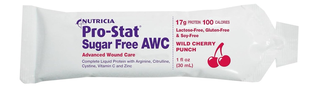 Pro-Stat AWC Packets Proteínas Libres de Azúcar, Wild Cherry Punch, 1 oz (96 Conde) - Alimentos Médicos para Cuidado de Fusiones, Recuperación de Musculos, Lactose &amp; Gluten-Free Suplemento