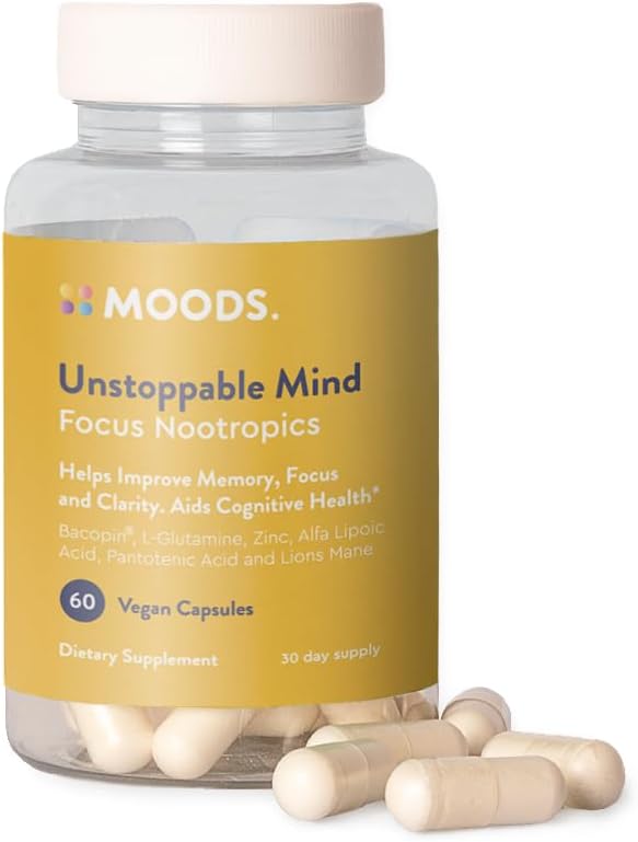 Moods ← Mente imparable ← Focus Nootropics ¦ Boost Energy and Mental Agility, Memory, Concentration ¦ Bacopin, L-Glutamine, Lion's Mane, Alpha Lipoic Acid, Pantothenic Acid ¦ 60 Vegan Capsules