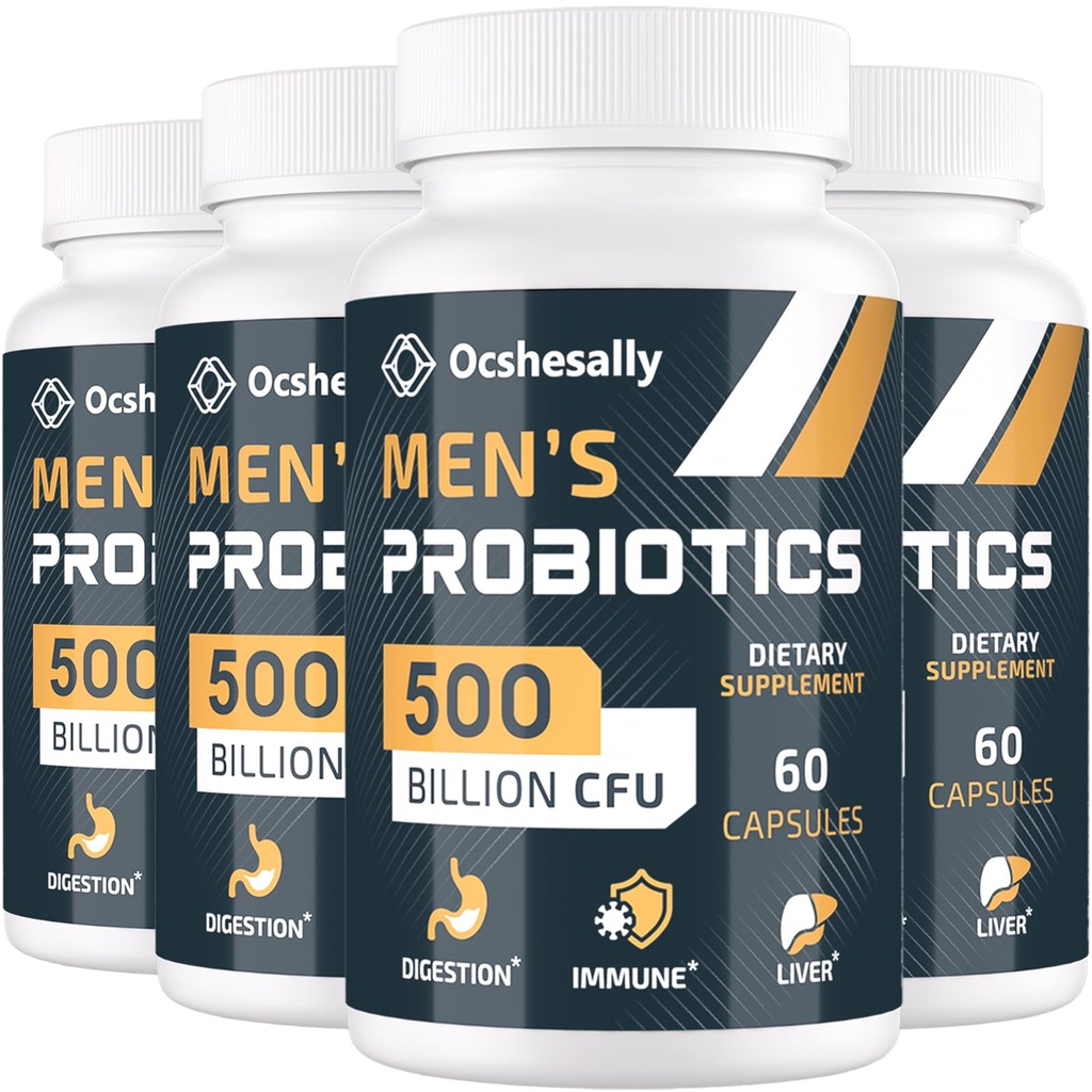 Probióticos para Hombres, 500 millones de UC &amp; 12 Estrechos Probióticos para Hombres, con Turmérico, Arándano, Goji - Probióticos para Salud Digestiva, Gut, Immune &amp; Bloating, Prostata & Urinary Tract Health, 240 cápsulas