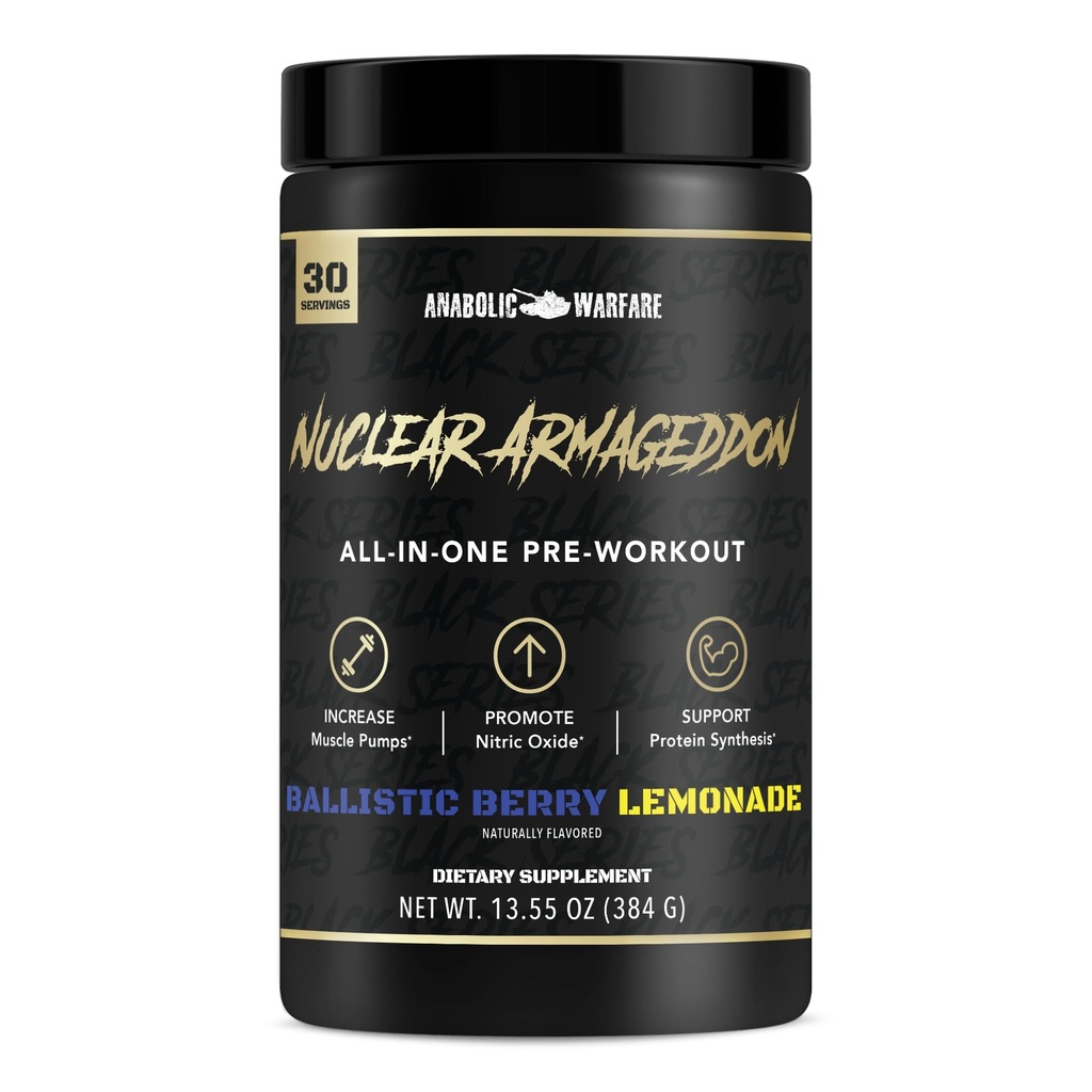 Armagedón nuclear de guerra anabólico Pre-Trabajo para hombres y mujeres con L-Citrulline, Beta Alanine Powder y Caffeine (Ballistic Berry Lemonade - 30 Servings)