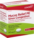 Líder Mucus Alivio PE Sinus Congestion, Expectorant; Nasal Decongestant, Thins y Loosens Mucus, Inmediatamente liberación, Aliviates Chest Congestion, 50 Tablets
