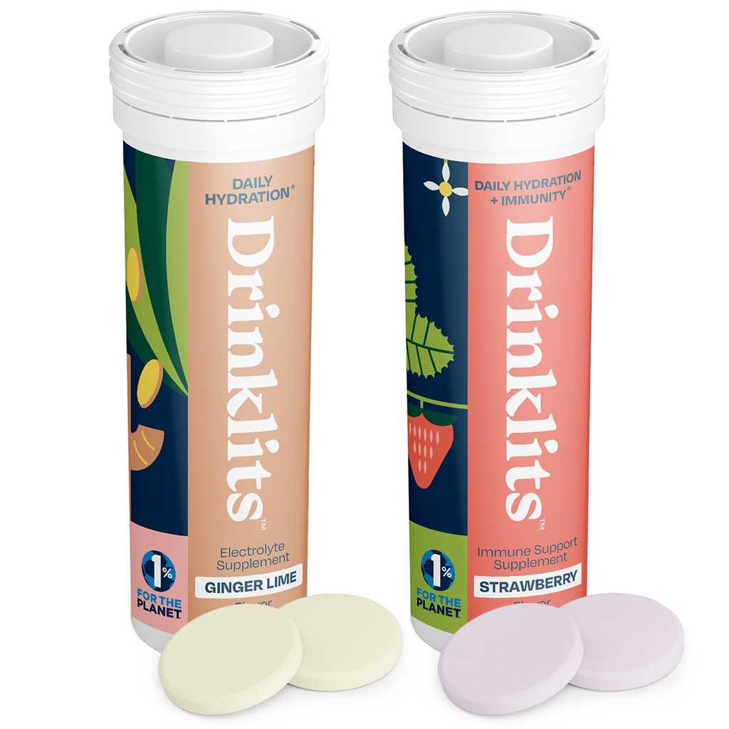 Bebidas Ginger-Lime Electrolyte Hydration & Strawberry Immunity Tablets (2) Tube Combo Pack ← Great Taste – Gluten Free – Daily Use 20 Servings (10 Tablets Por Tube)