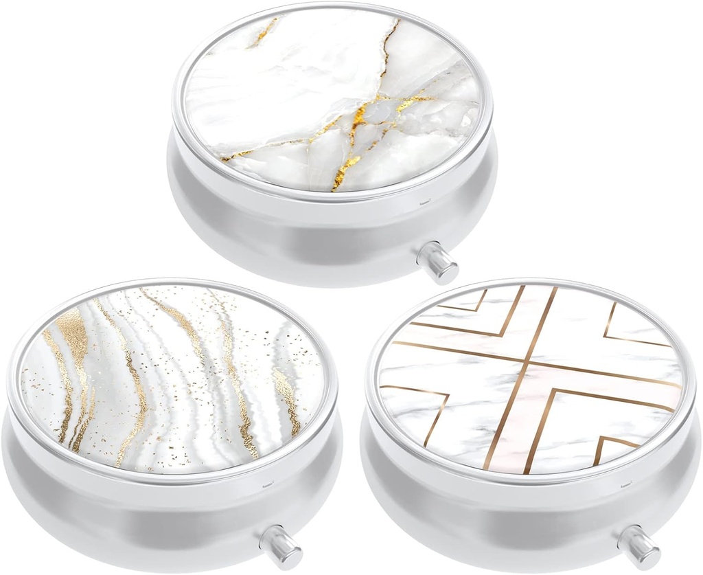3 Caja de Píldora de Empaquetado, Funda de Píldora Pequeña para Purse &amp; Pocket, Cute Travel Medicine Organizer, Portable Medicine Container Holder to Hold Vitamins, Medication, Fish Oil &amp; Supplement, White Marble