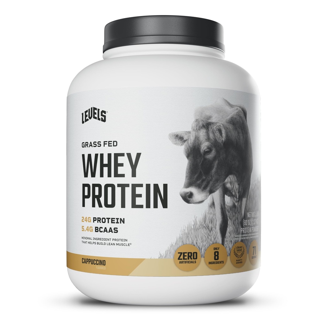 Niveles Grass Fed Whey Protein Powder, No Artificials, 24G de Protein, Cappuccino, 5LB