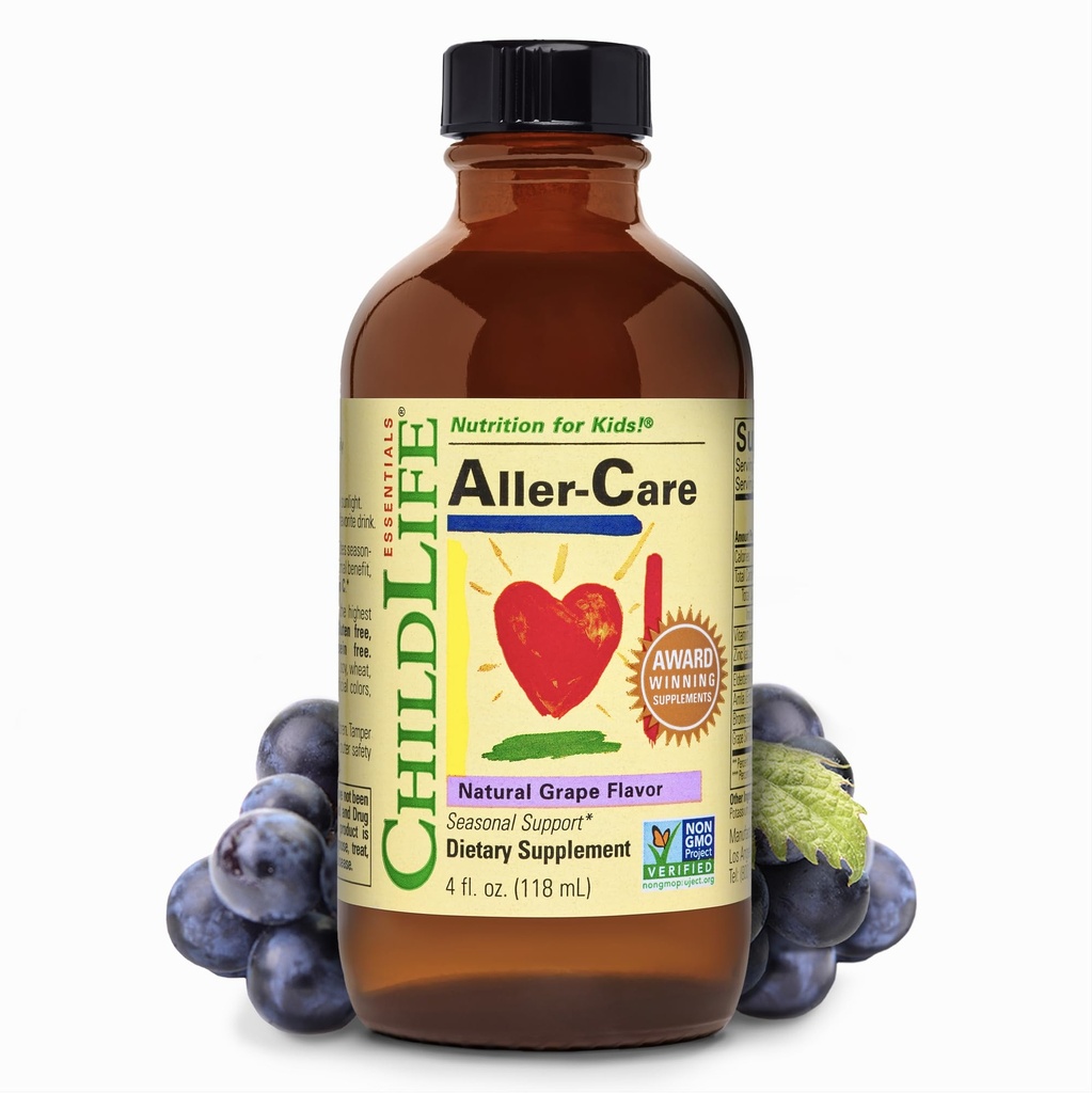 NILDLIFE ESSENTIALS Aller-Care - Natural Grape Relief for Kids &amp; Toddlers, Seasonal Support with Elderberry, Bromelain, Vitamina C - Immune Boosting Formula, 4 Fl Oz