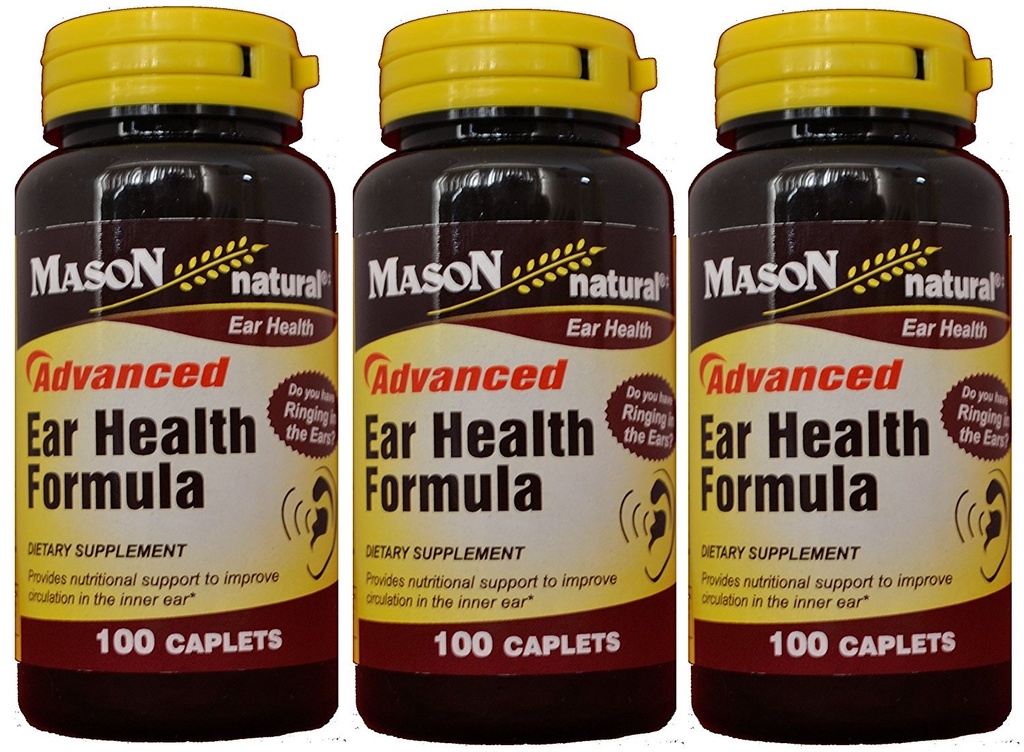 Mason Natural Advance Ear Health Formula Bioflavonoids Plus 100 Caplets por Bottle Pack de 3 Total 300 Caplets