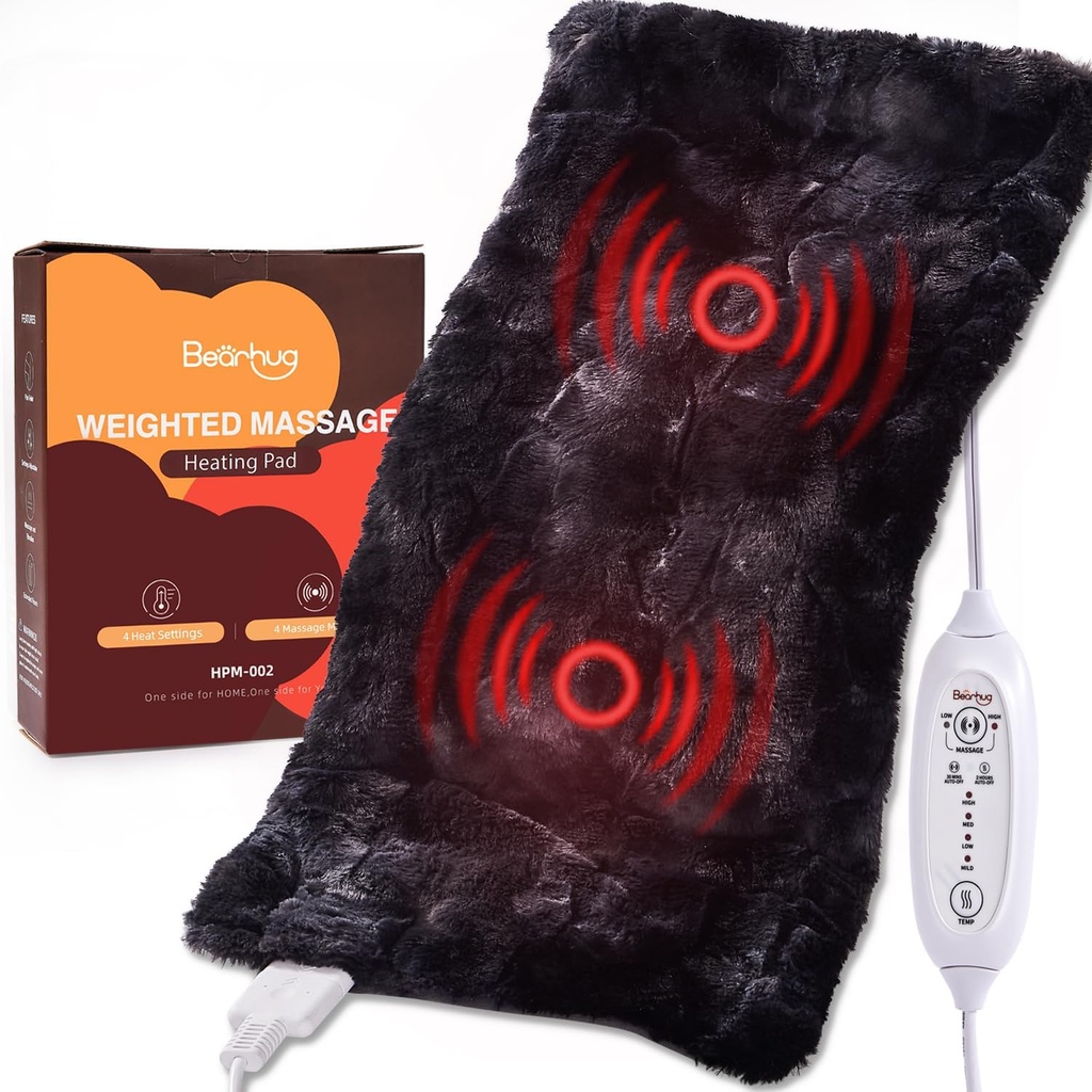 Almohadilla de calefacción de 12"×24" Almohadilla de calefacción de peso, 4 modos de masaje y niveles de calor