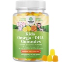 Niños DHA Omega 3 Gummies - ácidos grasos Omega 3 6 9 para cerebro, Immune Strength & Vision - Nutricional DHA para niños para el sistema nervioso saludable " Apoyo en foco - Fish Free, Vegan " No GMO - 60 Chews