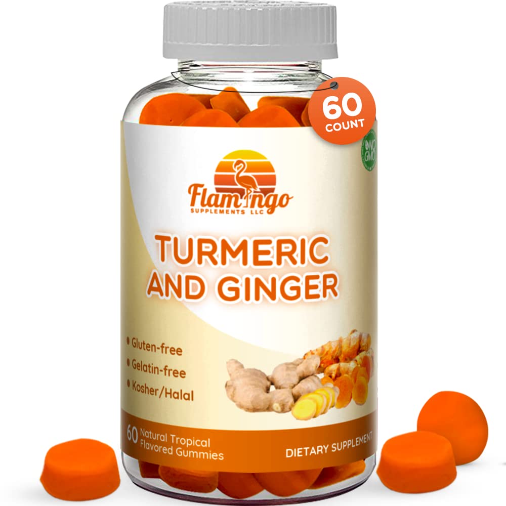 Turmeric Curcumin " Ginger Chewable Gummies for Adults and Children. Vegan Friendly, Kosher " Halal, Gluten Free, Non GMO. 60 Count