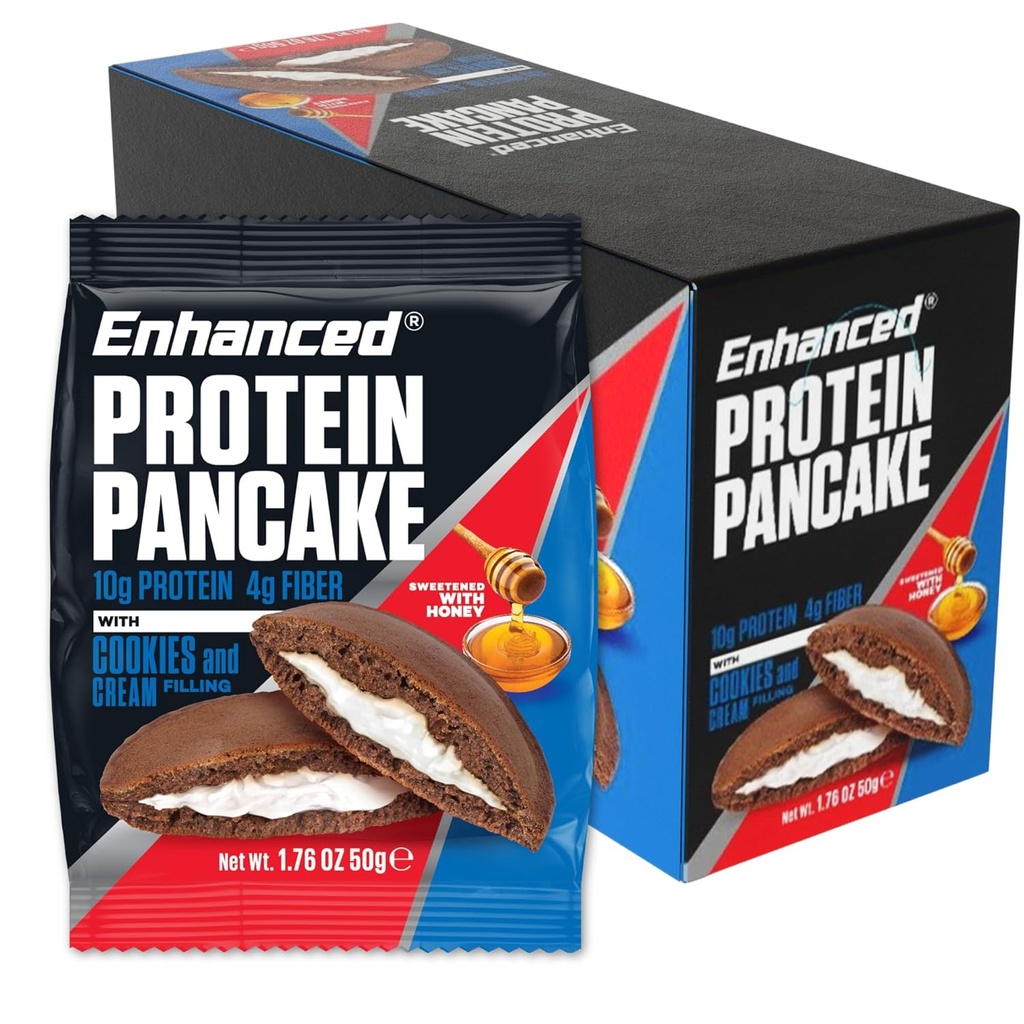 Los laboratorios mejorados Protein Pancakes To Go - Cookies &amp; Cream (Pack of 10) - Baja Carb, Bajo Azúcar, Baja Calorie, Alta Proteína, Keto-Friendly - Listo para comer Snack