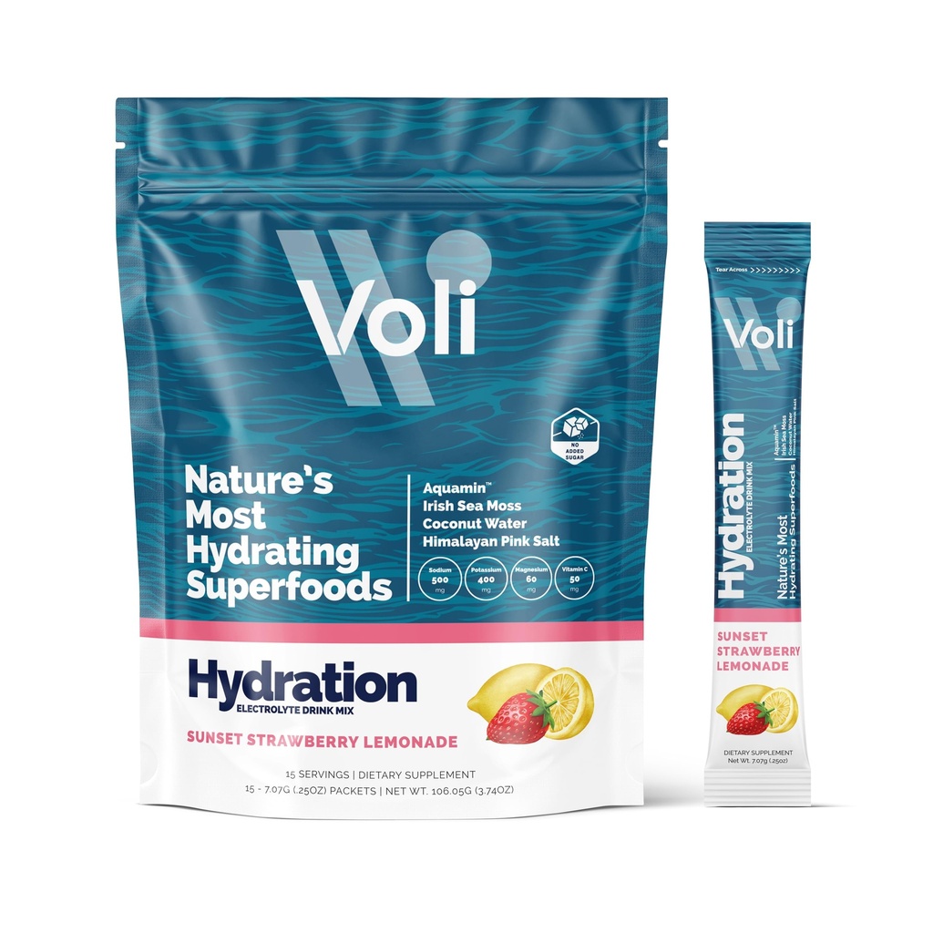 Voli Electrolytes Powder Packets ← No Añadido Sugar Electrolyte Drink Mix for Hydration ¦ Keto & Fasting Friendly, Natural Superfoods & Minerals ← Strawberry Lemonade, 15-Count