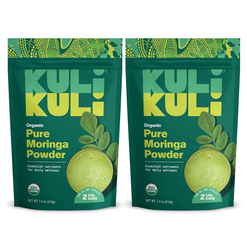 Kuli Kuli Moringa Oleifera Powder ecológico " Green Smoothie, 100% puro USDA Certified " Non-GMO Moringa Powder, Grande con Smoothies, té y comida, 2 Pack