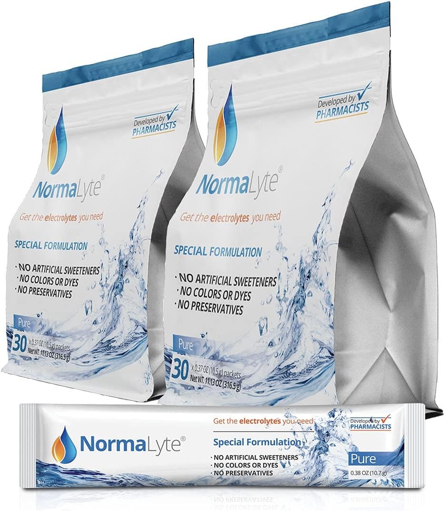 NormaLyte Oral Rehydration Salts-2 Pouches - 60 Sticks (Yields 500mL per Pack)-Pure WordPress Energy Supplements, Potassium Supplement, Dehydration Recovery and Quick Absorption