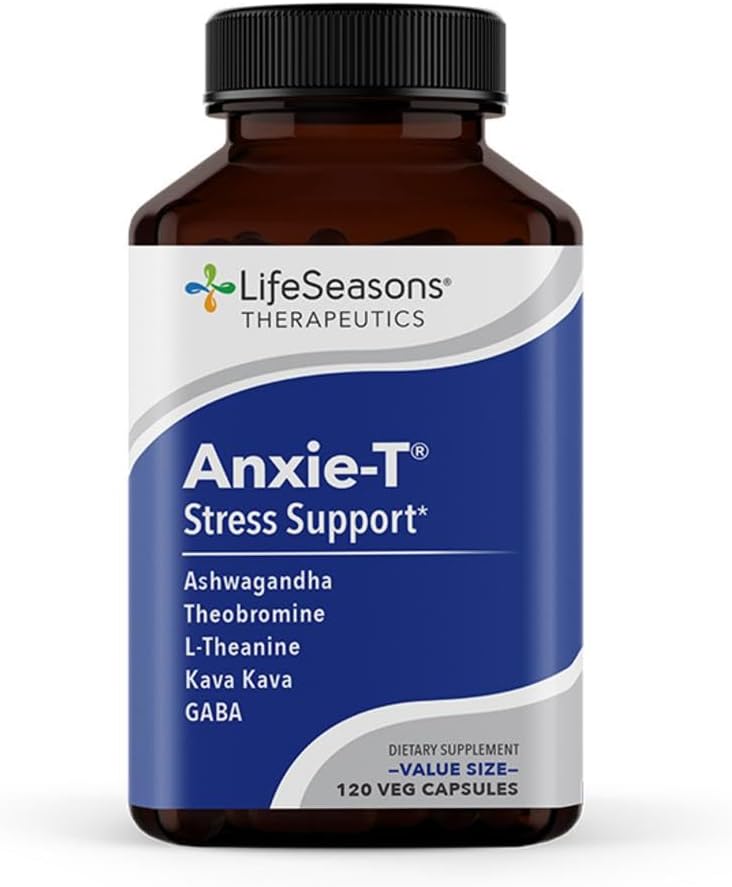 Anxie-T - Stress Relief Supplement - Supports Mood & Mental Focus - Feel Calm and Relaxed - Eases Tension " Nervousness - Ashwagandha, Kava Kava, GABA & L-Theanine - 120 Capsules