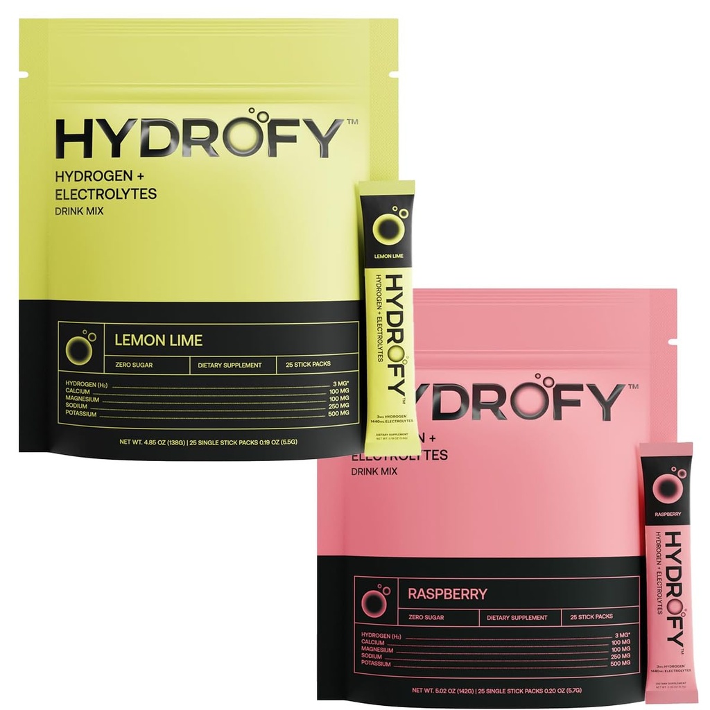 Hidrogen Water + Electrolitos Bebida Mix Raspberry y Lemon Lime Bundle 50 Servings ¦ Paquetes de hidratación superior con Hidrógeno molecular (H2), Sodio, Potasio, Magnesio, Calcio y Minerales