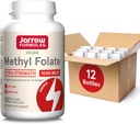 Jarrow Fórmulas Metil Folate 1000 mcg, Suplemento dietético, Folato de Metil para Apoyo en Energía Celular, 100 cápsulas de verduras, 100 fuente de día, (Pack of 12)