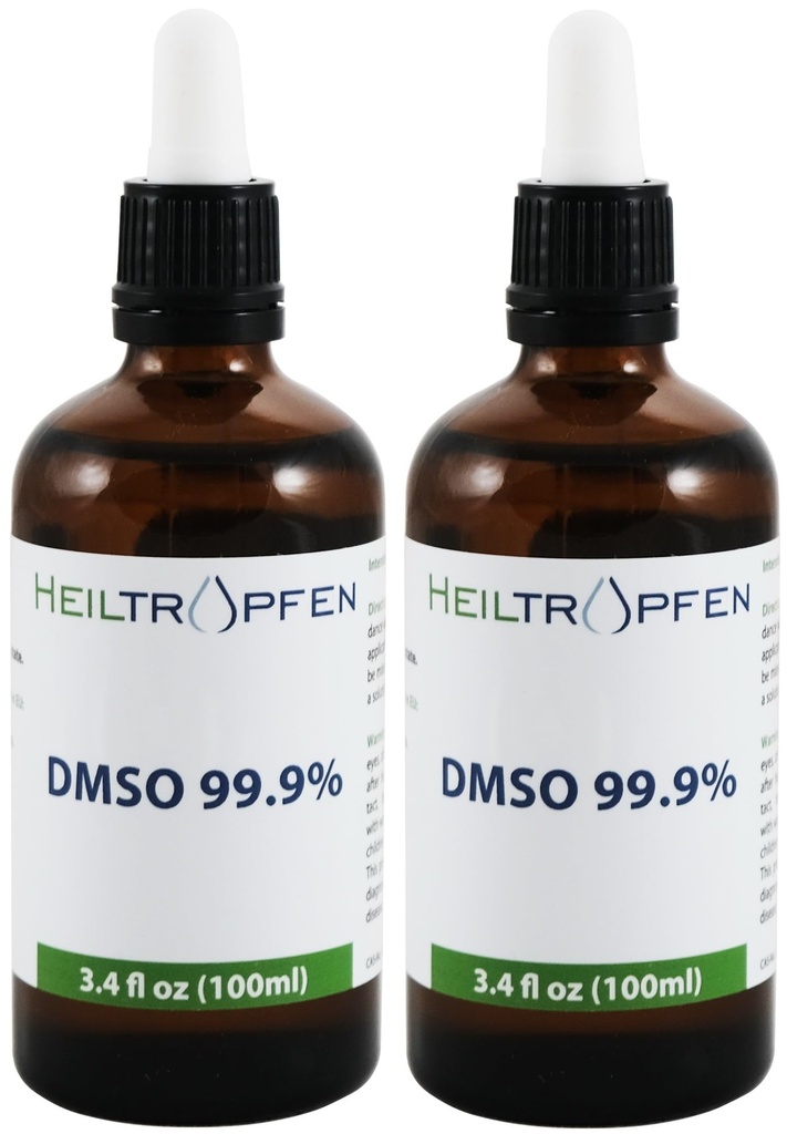 2X DMSO 99.9% Ingredientes de grado farmacéutico TENIENDO Odor bajo - Dimethyl sulfoxide liquido TENIDO 2X 3.4 Oz - 2X 100 ml ANTE Alta pureza ANTE Conjunto de dos ANTE Heiltropfen®